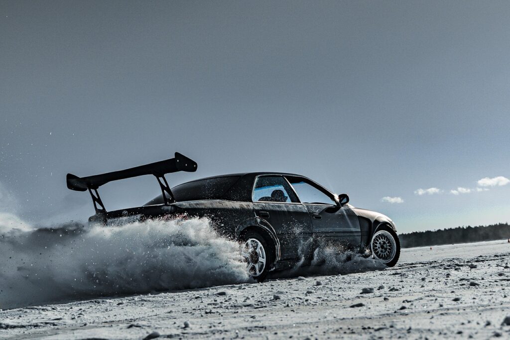 drift, speed, transport, snow, nature, car wallpapers, spoiler, car